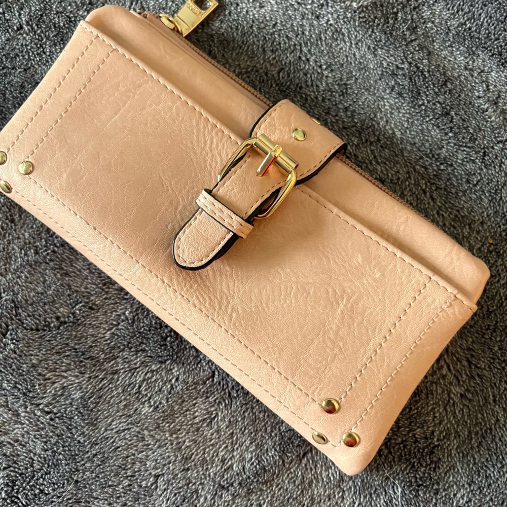 Jen & Co. Cadence Light Pink Buckle Wallet Clutch Wristlet with Gold Accents